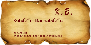 Kuhár Barnabás névjegykártya
